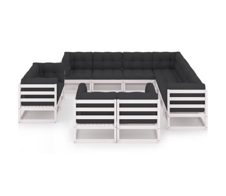 vidaXL Garden Lounge Set White Solid pine wood, fabric (100% polyester)