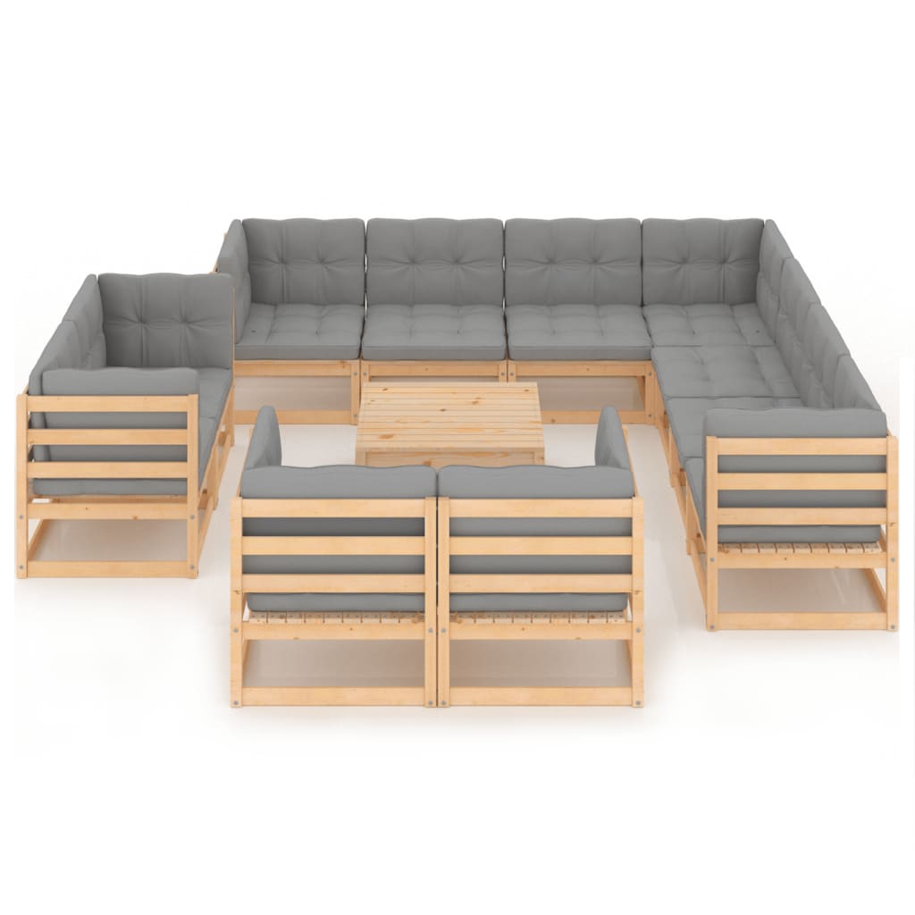 vidaXL 12-delige Loungeset met kussens massief grenenhout afbeelding