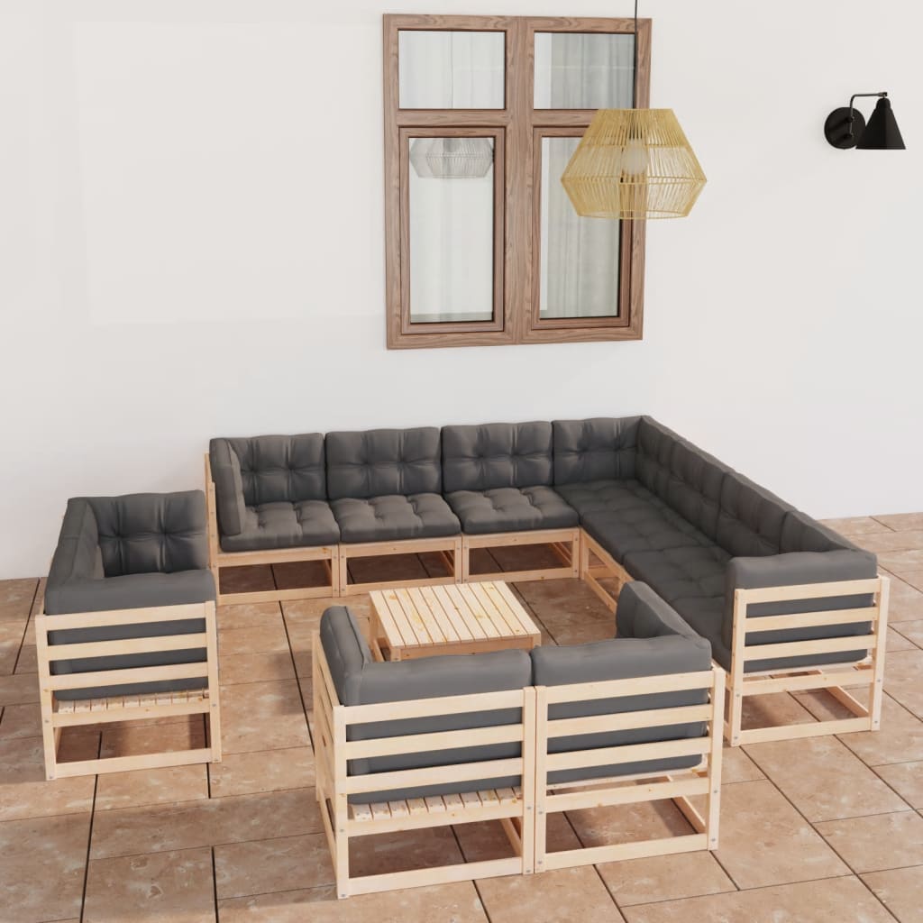 vidaXL 12-tlg. Garten-Lounge-Set mit Kissen Massivholz Kiefer