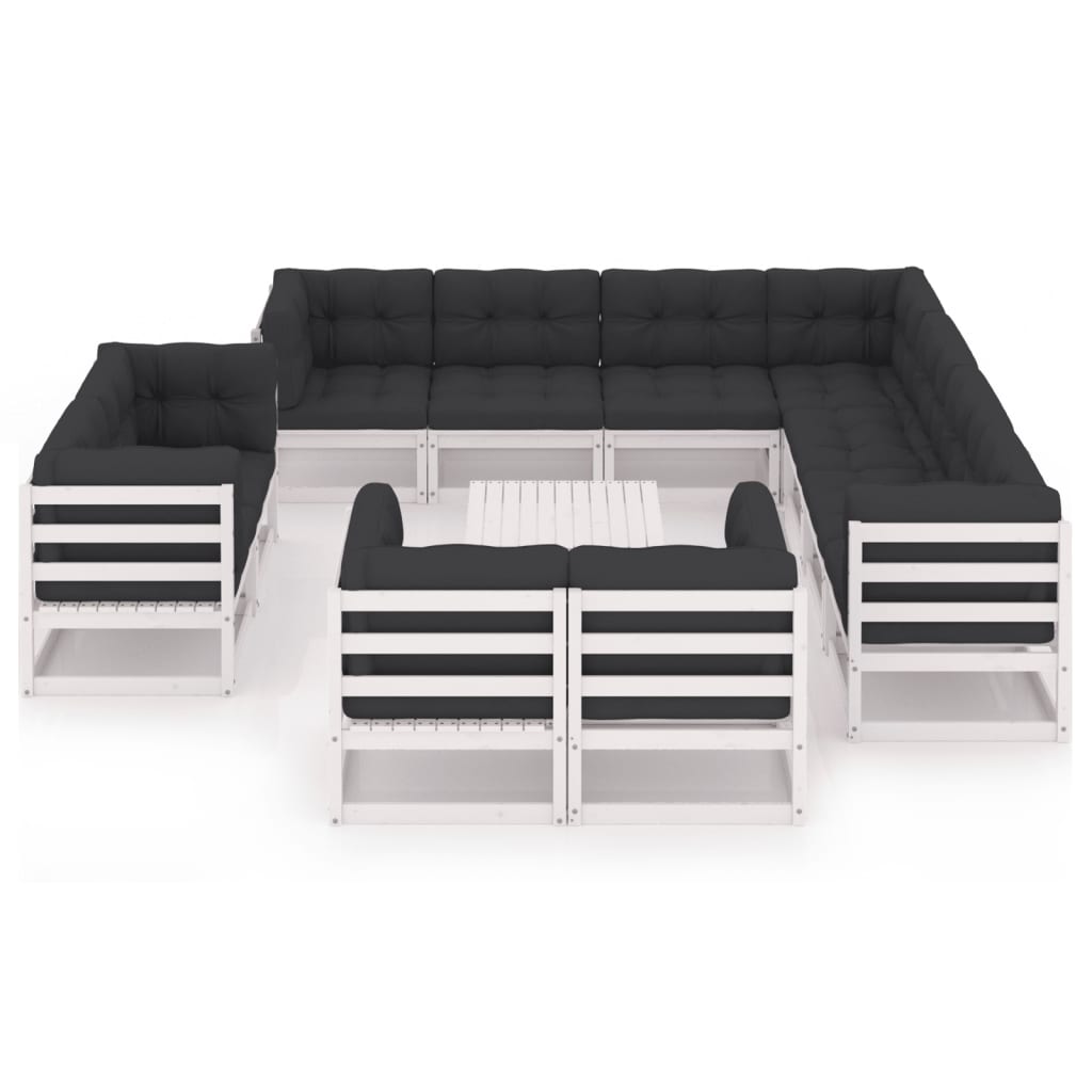 

vidaXL 12-delige Loungeset met kussens massief grenenhout wit