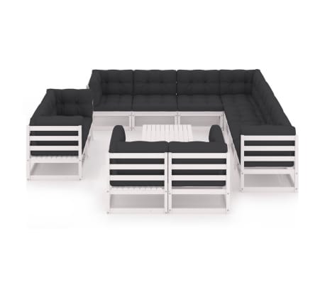 vidaXL 12-osainen Puutarhasohvasarja tyynyill&auml; valkoinen t&auml;ysi m&auml;nty