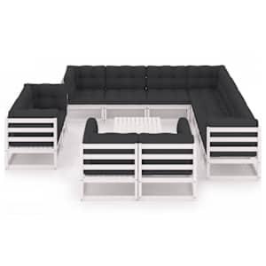 vidaXL 12-osainen Puutarhasohvasarja tyynyill&auml; valkoinen t&auml;ysi m&auml;nty