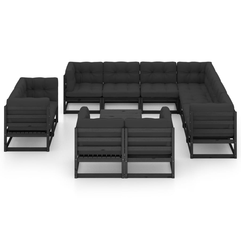 

vidaXL 12-delige Loungeset met kussens massief grenenhout zwart