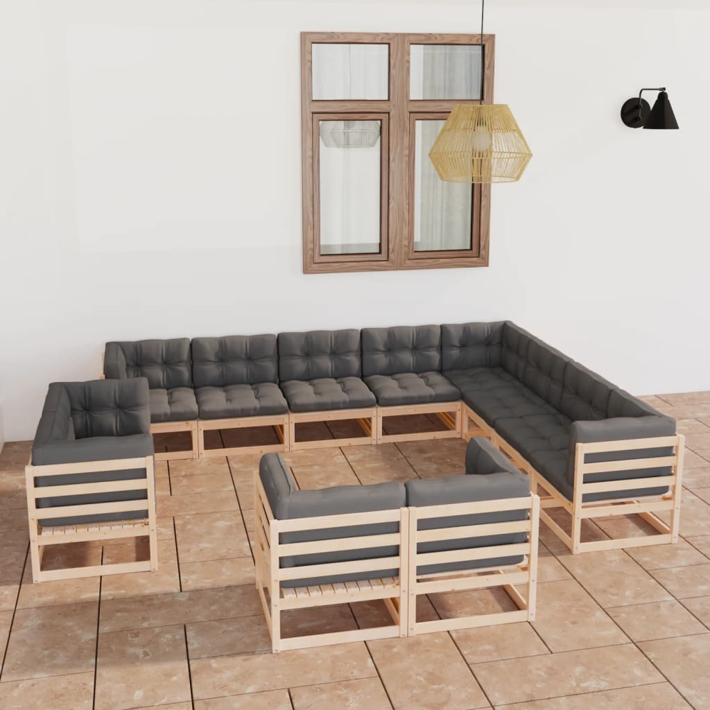 vidaXL Set mobilier de grădină cu perne, 12 piese, lemn masiv de pin vidaXL imagine noua
