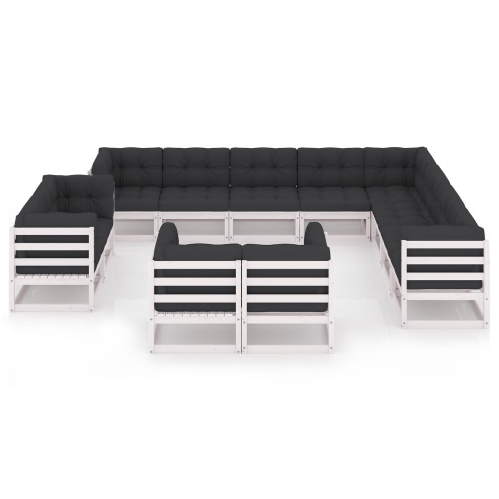 vidaXL 12-delige Loungeset met kussens massief grenenhout wit afbeelding