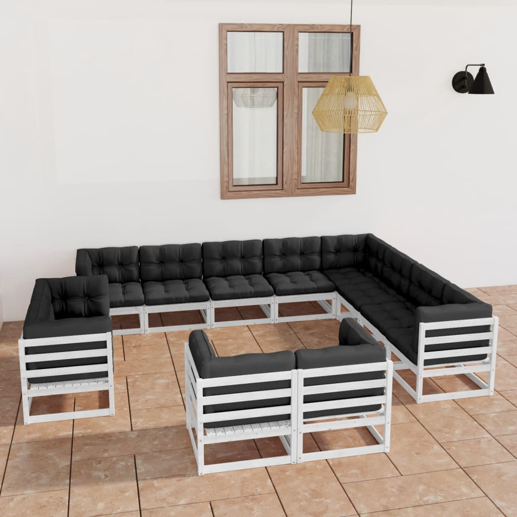 Vidaxl Set Mobilier De Gradina Cu Perne, 12 Piese, Alb, Lemn Masiv Pin