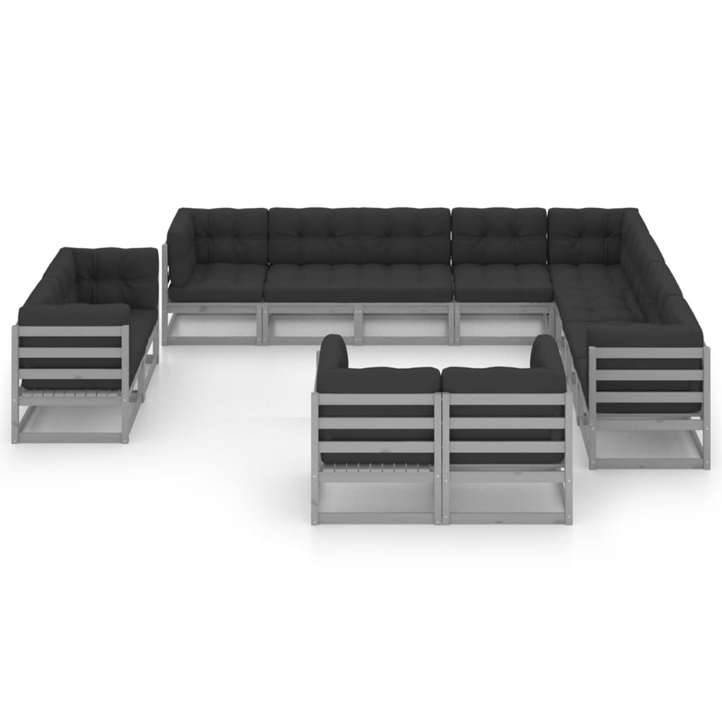 

vidaXL 12-delige Loungeset met kussens massief grenenhout grijs