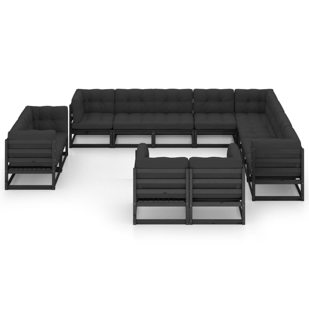 vidaXL 12-delige Loungeset met kussens massief grenenhout zwart afbeelding