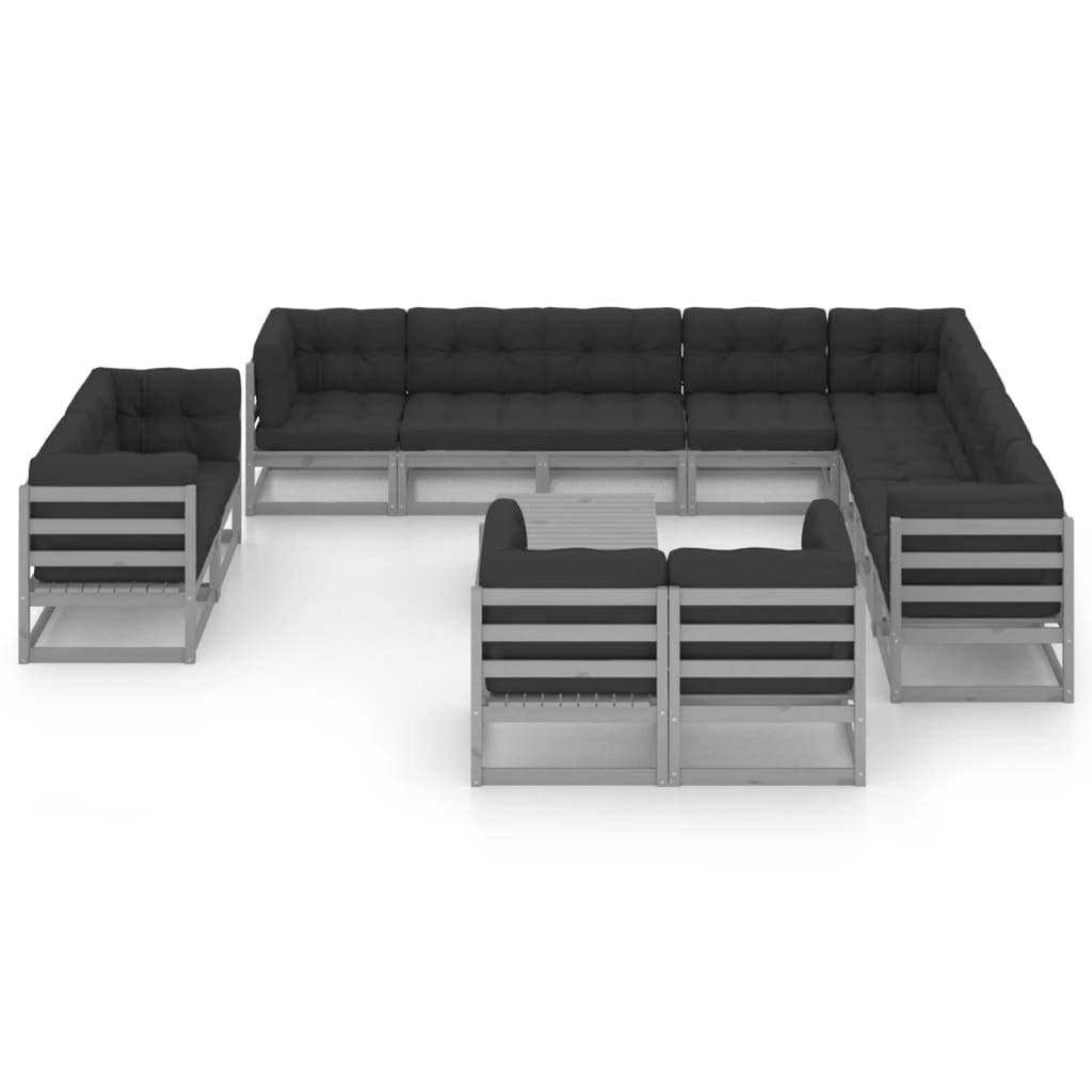 

vidaXL 13-delige Loungeset met kussens massief grenenhout grijs