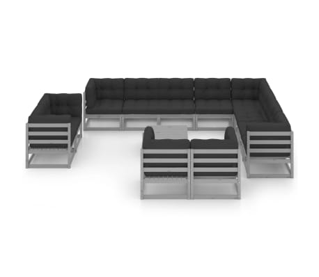 vidaXL Sodo komplektas su pagalvėlėmis, 13 dalių, pilkas, pu&scaron;is