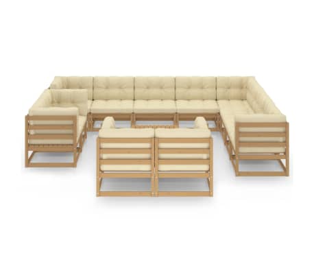 vidaXL Sodo komplektas su pagalvėlėmis, 13 dalių, medaus rudas, pu&scaron;is