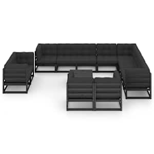 vidaXL 13-tlg. Garten-Lounge-Set mit Kissen Schwarz Massivholz Kiefer