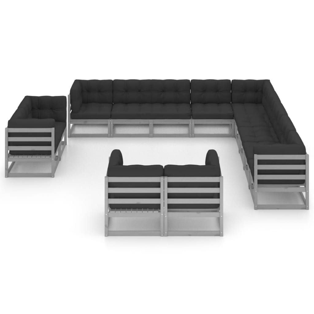 

vidaXL 13-delige Loungeset met kussens massief grenenhout grijs