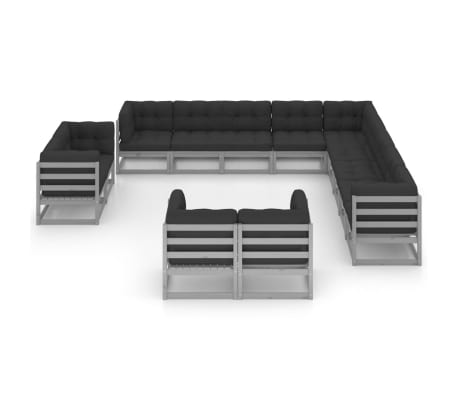 vidaXL Sodo komplektas su pagalvėmis, 13 dalių, pilkas, pu&scaron;ies masyvas