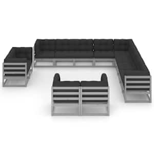 vidaXL Sodo komplektas su pagalvėmis, 13 dalių, pilkas, pu&scaron;ies masyvas