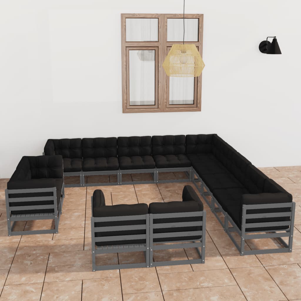 vidaXL 13-tlg. Garten-Lounge-Set mit Kissen Grau Massivholz Kiefer