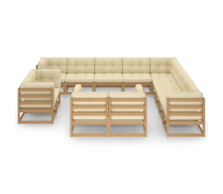 vidaXL 13-tlg. Garten-Lounge-Set mit Kissen Honigbraun Massivholz
