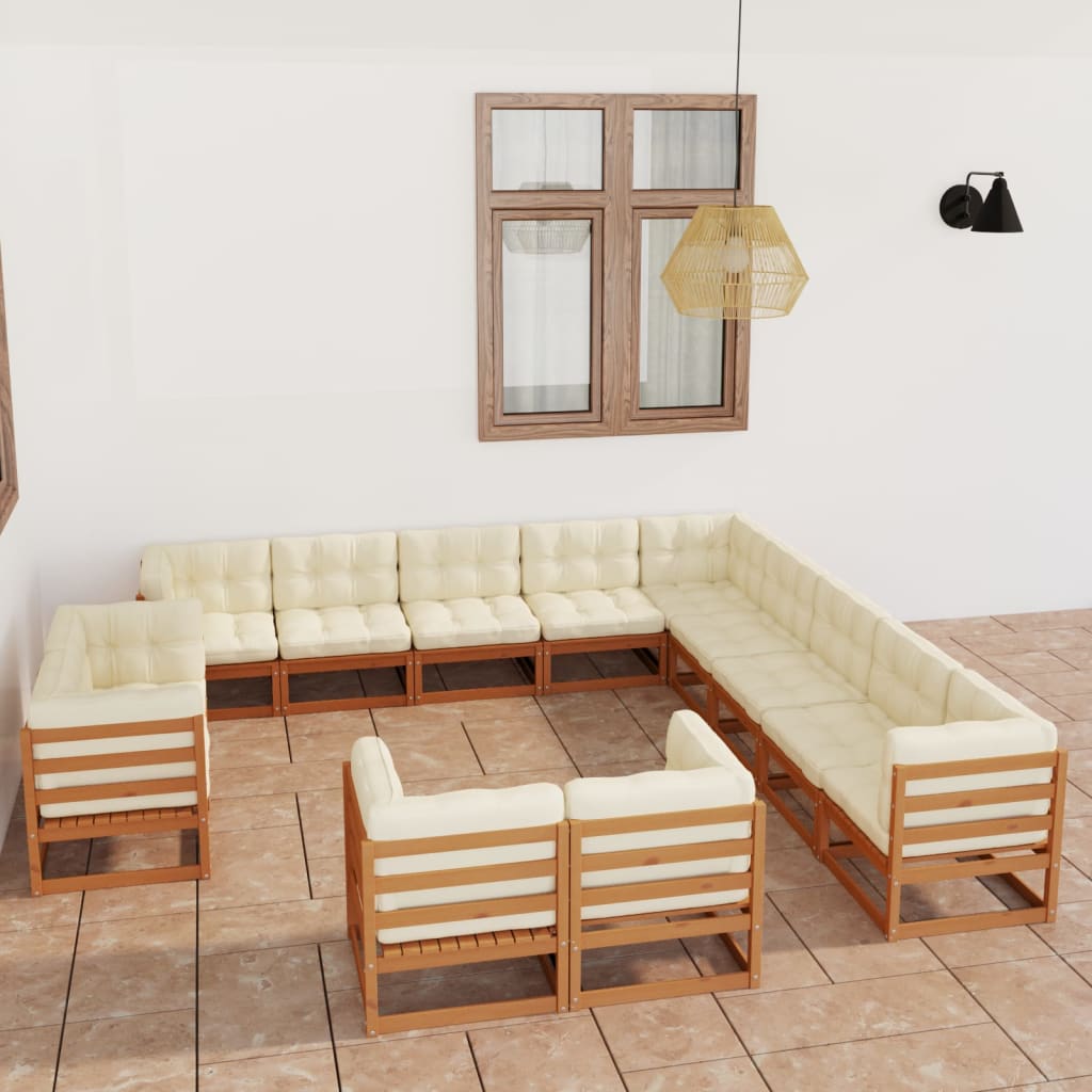 vidaXL Set mobilier grădină & perne 13 piese maro miere lemn masiv pin grădină imagine model 2022