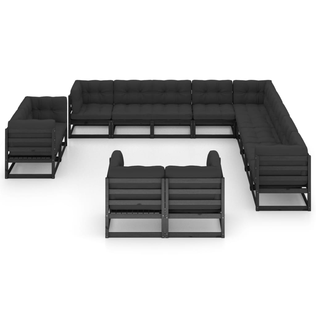 Thumbnail - vidaXL 13-tlg. Garten-Lounge-Set mit Kissen Schwarz Massivholz Kiefer