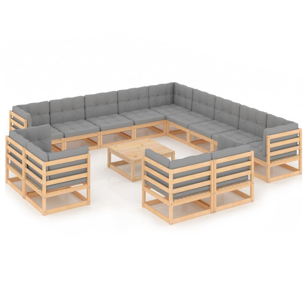 vidaXL 14-tlg. Garten-Lounge-Set mit Kissen Massivholz Kiefer