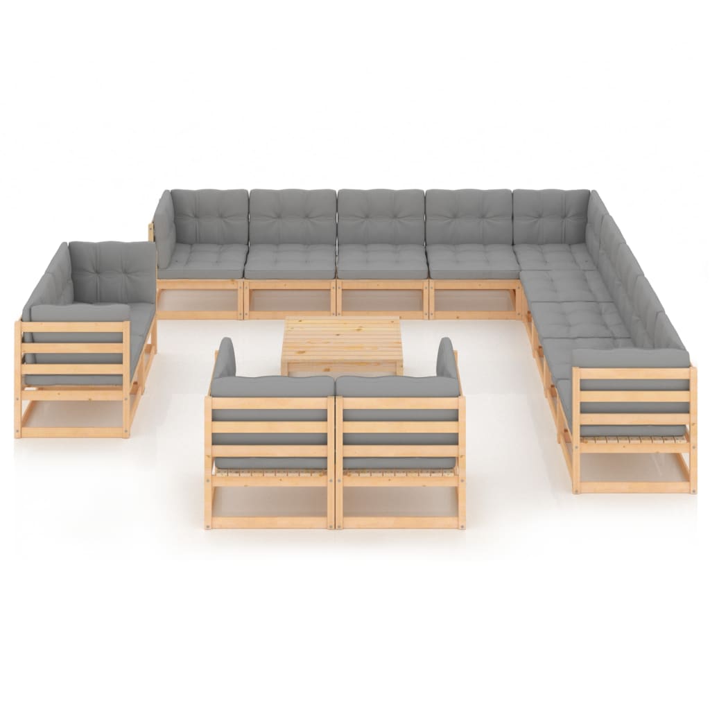 vidaXL Set mobilier de grădină cu perne, 14 piese, lemn masiv pin