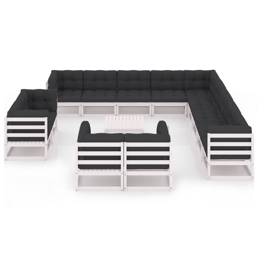 

vidaXL 14-delige Loungeset met kussens massief grenenhout wit