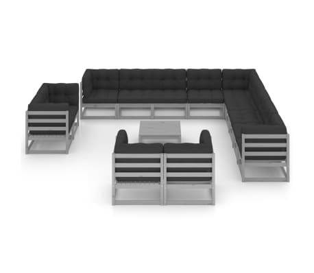 vidaXL 14-osainen Puutarhasohvasarja tyynyill&auml; harmaa t&auml;ysi m&auml;nty