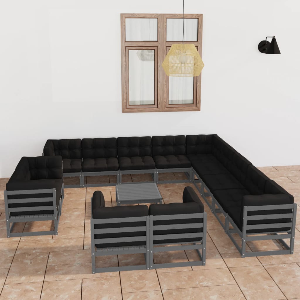 vidaXL 14-tlg. Garten-Lounge-Set mit Kissen Grau Massivholz Kiefer