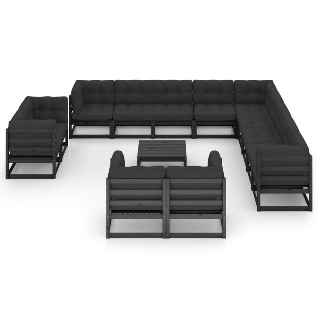 

vidaXL 14-delige Loungeset met kussens massief grenenhout zwart