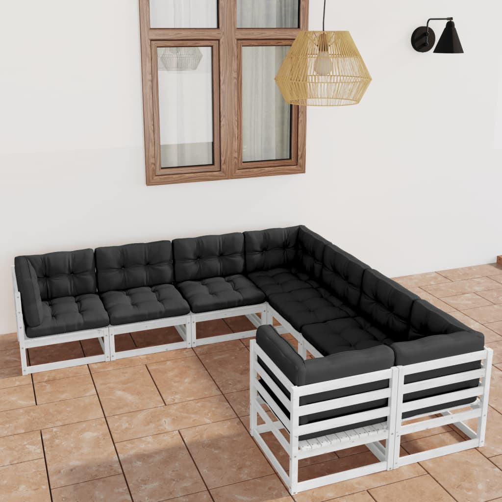 vidaXL 8-tlg. Garten-Lounge-Set mit Kissen Weiß Massivholz Kiefer