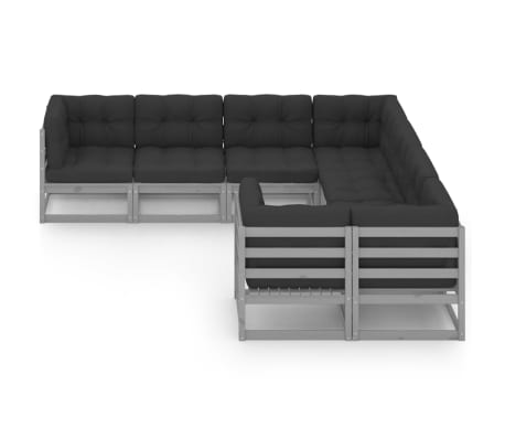 vidaXL 8 Parta Gar&eth;s&oacute;fasett me&eth; Sessum Gr&aacute;tt Gegnheill Furuvi&eth;ur