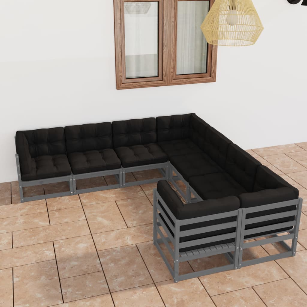 vidaXL 8-tlg. Garten-Lounge-Set mit Kissen Grau Massivholz Kiefer