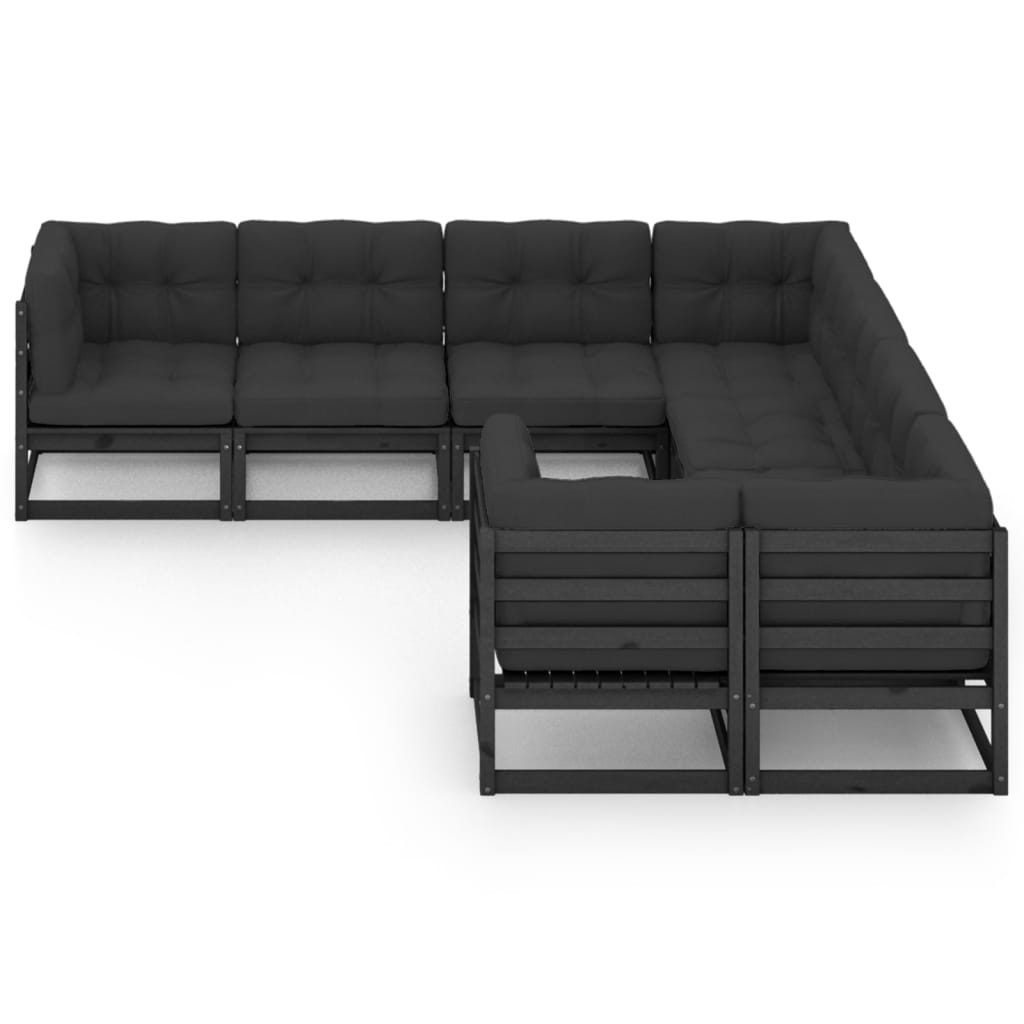 

vidaXL 8-delige Loungeset met kussens massief grenenhout zwart