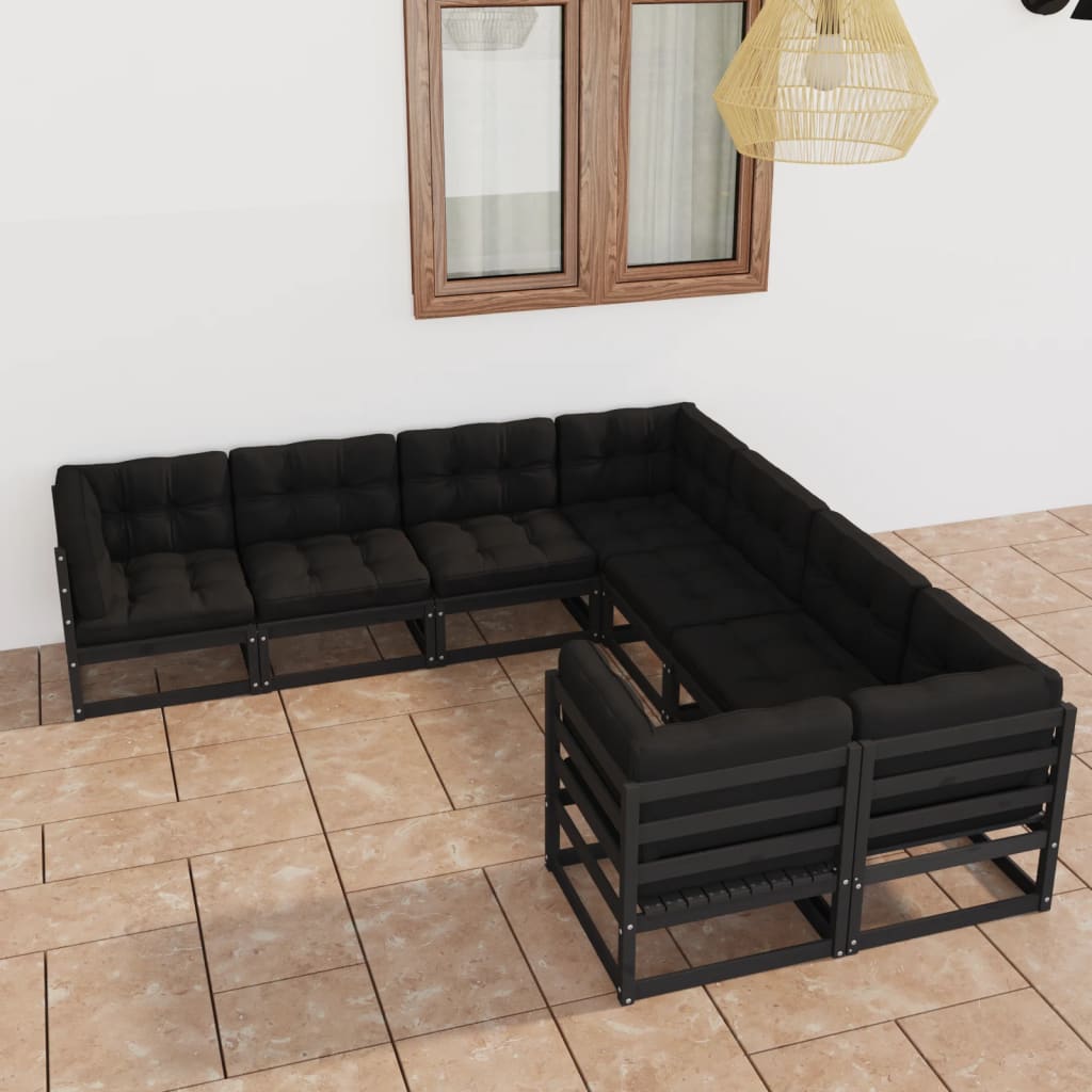 vidaXL 8-tlg. Garten-Lounge-Set mit Kissen Schwarz Massivholz Kiefer