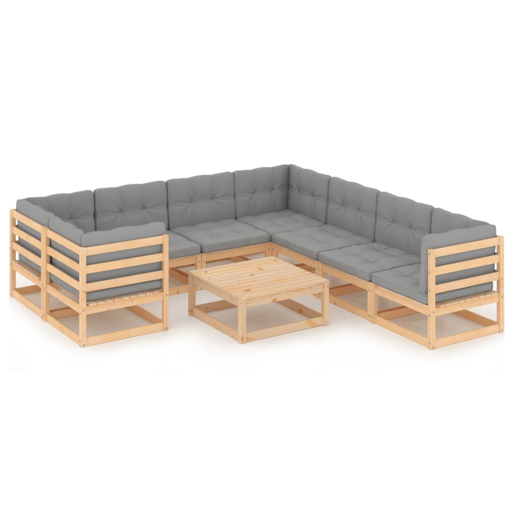 vidaXL 9-tlg. Garten-Lounge-Set mit Kissen Massivholz Kiefer