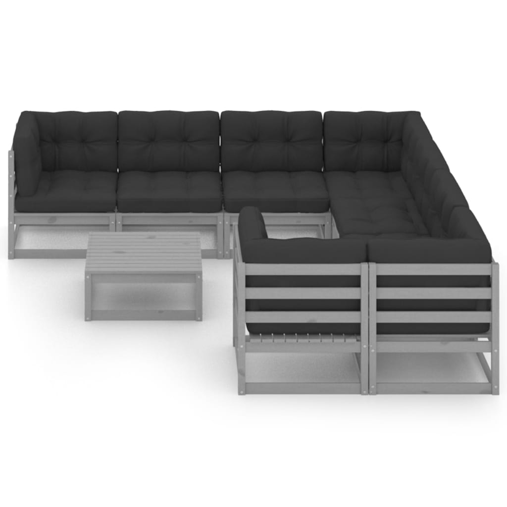 

vidaXL 9-delige Loungeset met kussens massief grenenhout grijs