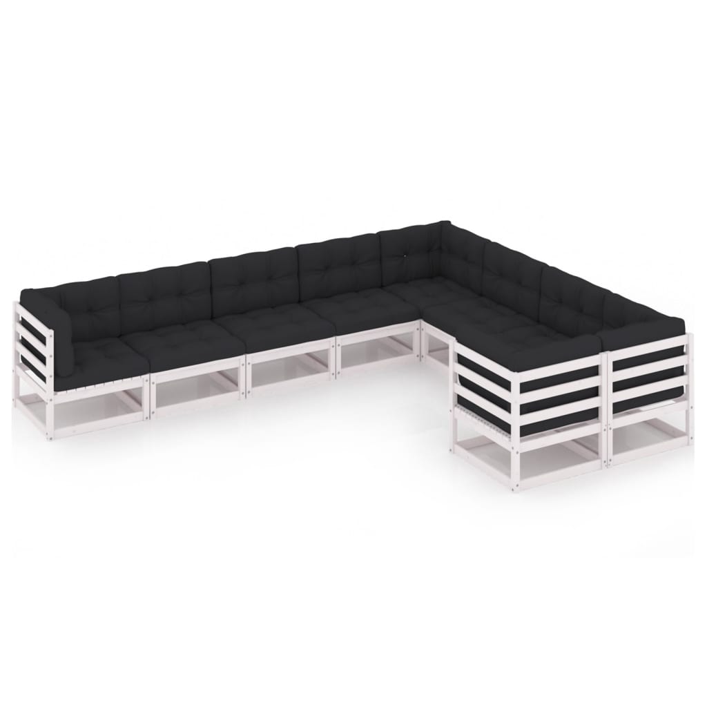 vidaXL 9-delige Loungeset met kussens massief grenenhout wit afbeelding