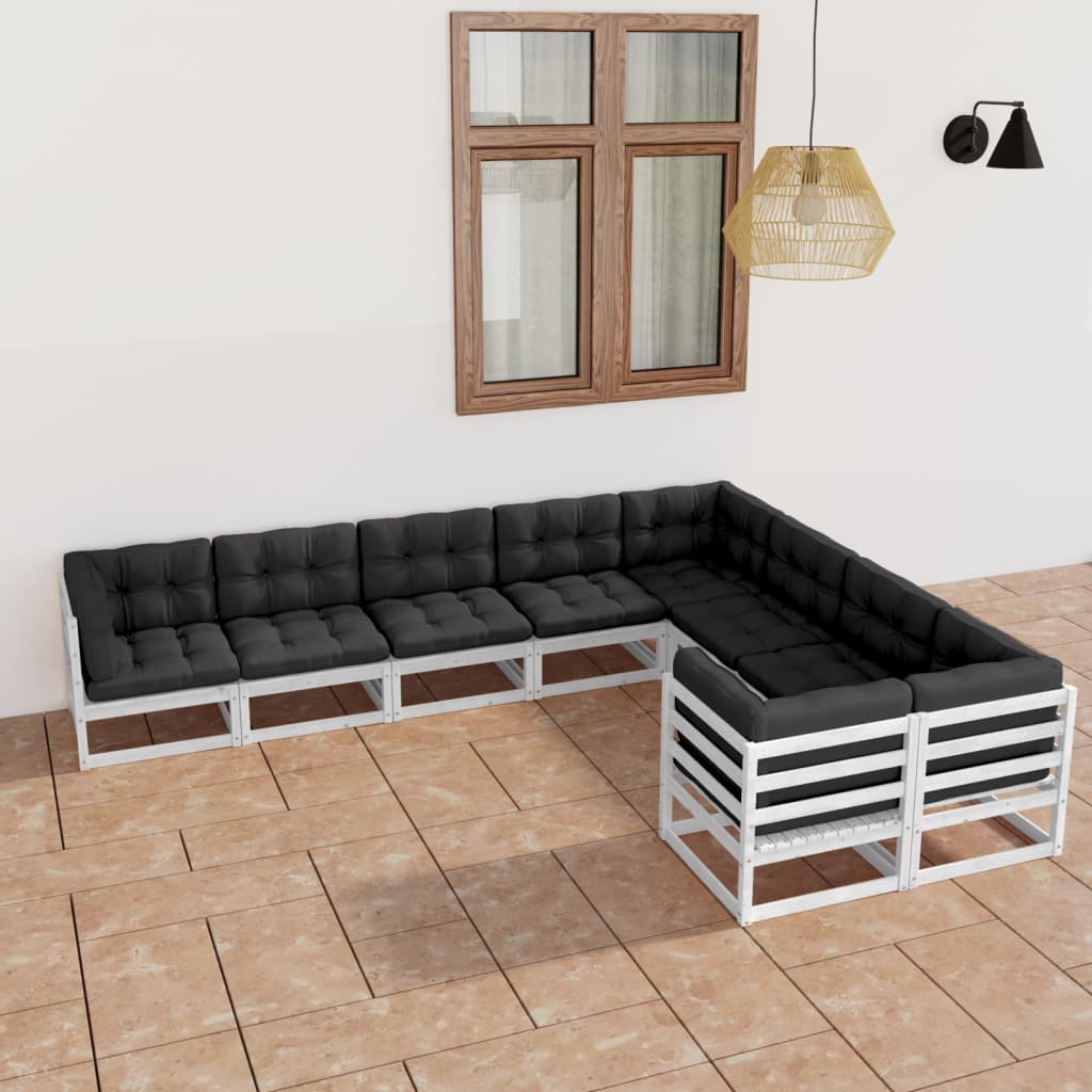 vidaXL 9-tlg. Garten-Lounge-Set mit Kissen Weiß Massivholz Kiefer