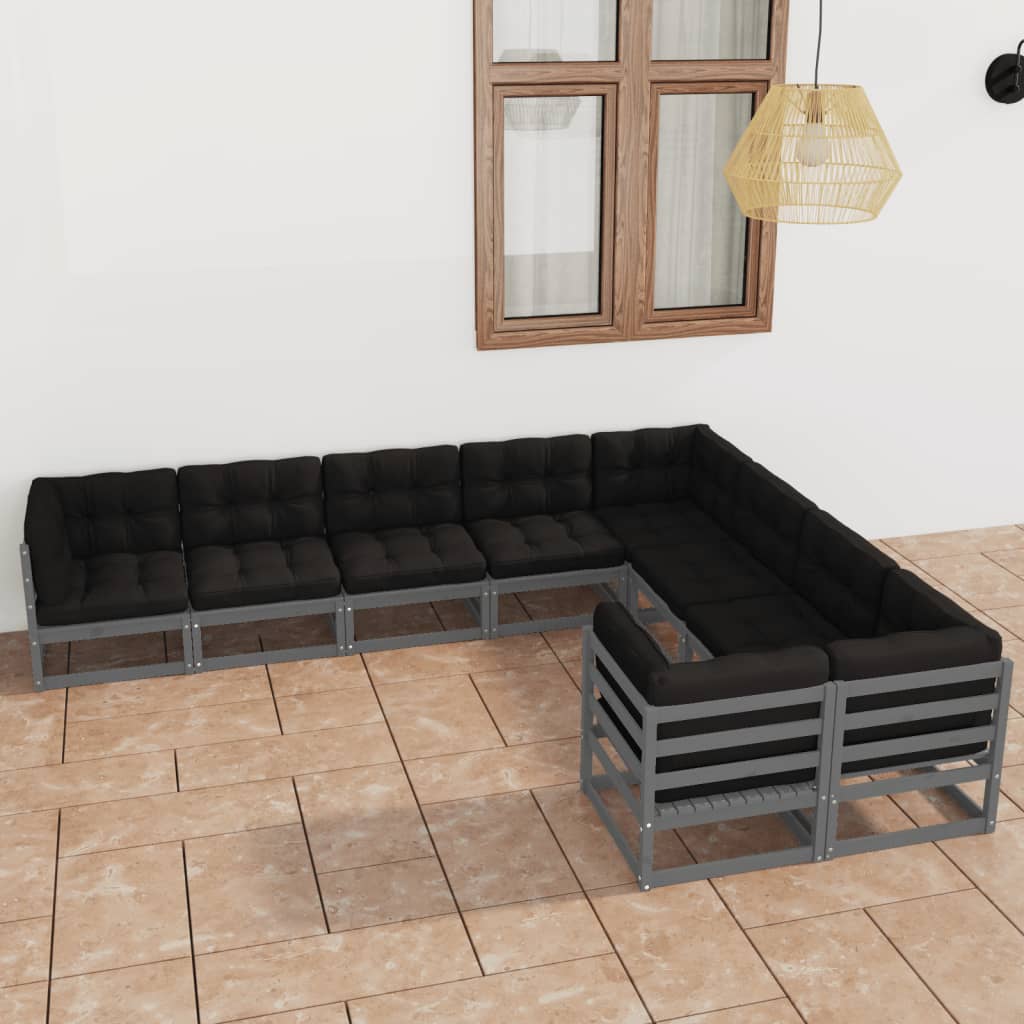 vidaXL 9-tlg. Garten-Lounge-Set mit Kissen Grau Massivholz Kiefer