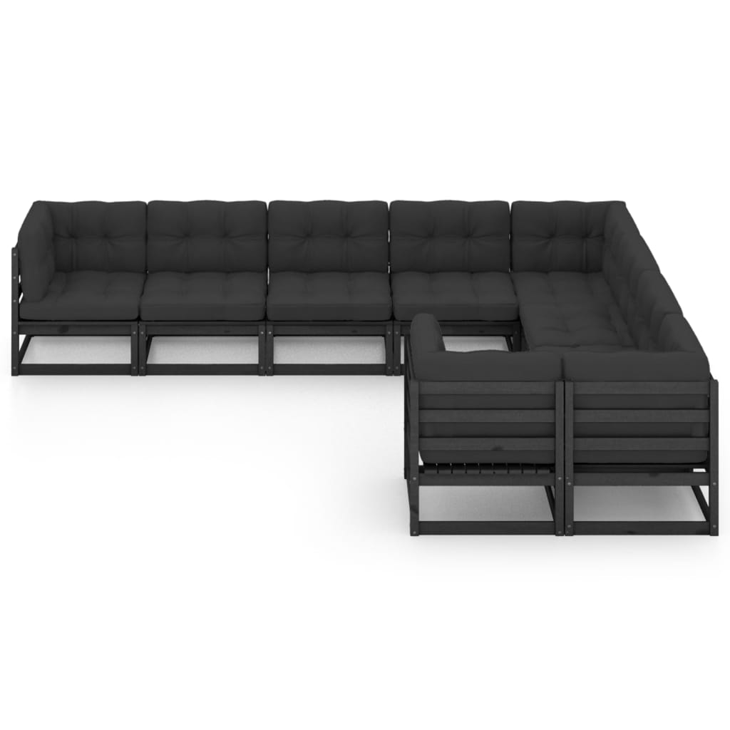 vidaXL 9-delige Loungeset met kussens massief grenenhout zwart afbeelding