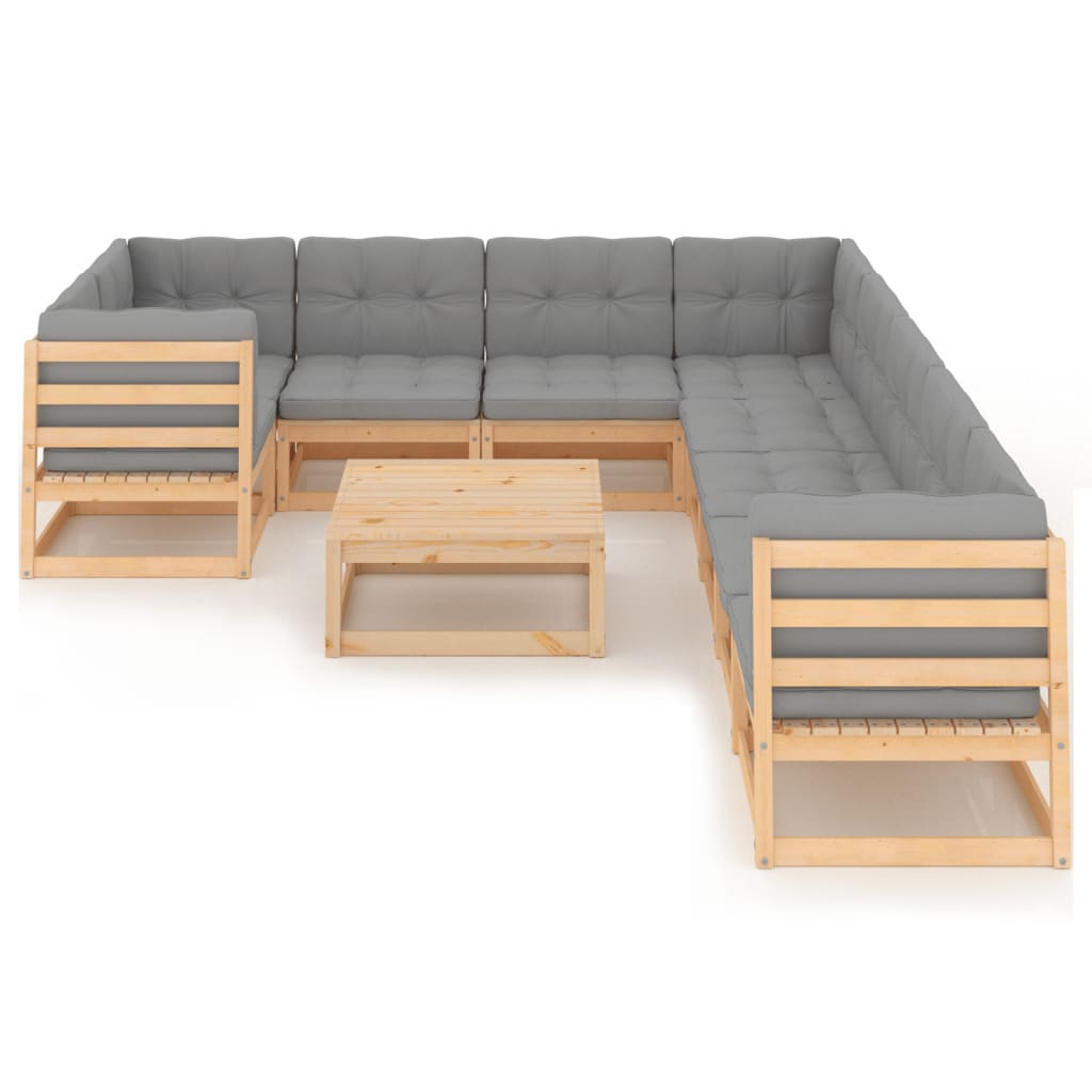 vidaXL 10-delige Loungeset met kussens massief grenenhout afbeelding