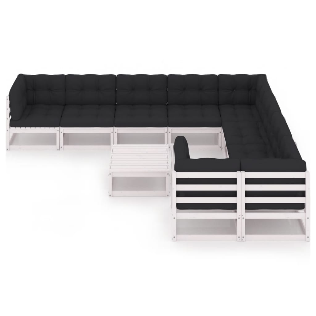 vidaXL 10-delige Loungeset met kussens massief grenenhout wit afbeelding