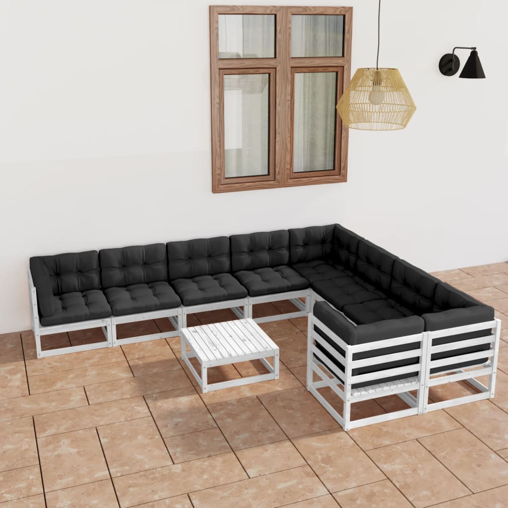 vidaXL 10-tlg. Garten-Lounge-Set mit Kissen Weiß Massivholz Kiefer