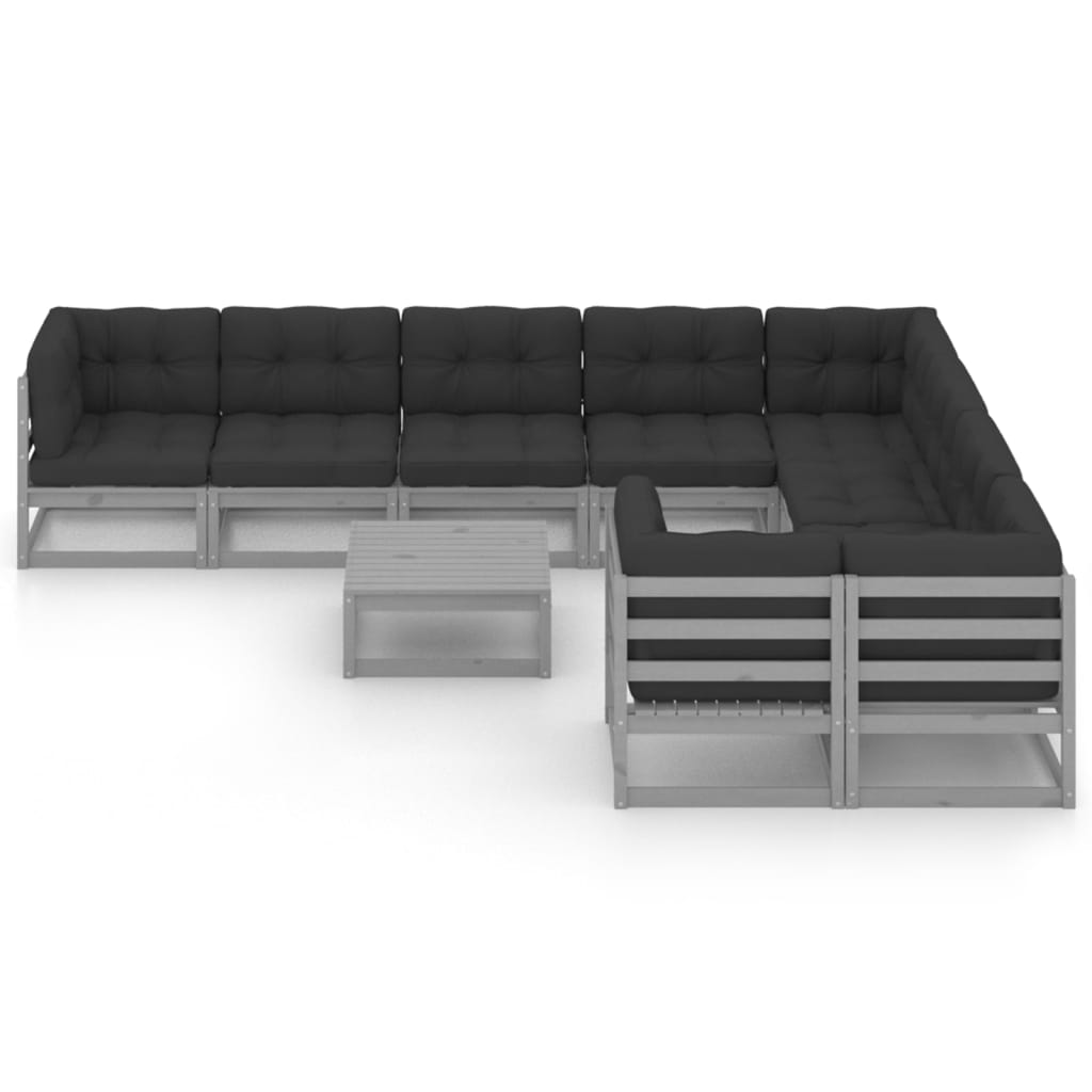 vidaXL 10-delige Loungeset met kussens massief grenenhout grijs afbeelding