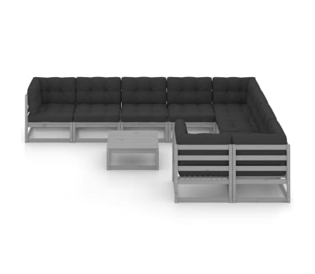 vidaXL Sodo komplektas su pagalvėlėmis, 10 dalių, pilkas, pu&scaron;is