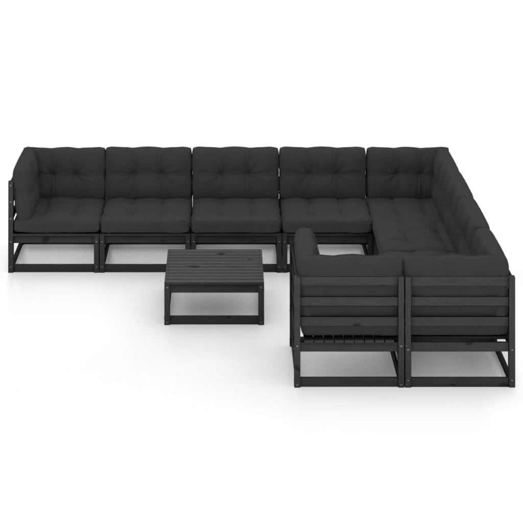 vidaXL 10-delige Loungeset met kussens massief grenenhout zwart afbeelding