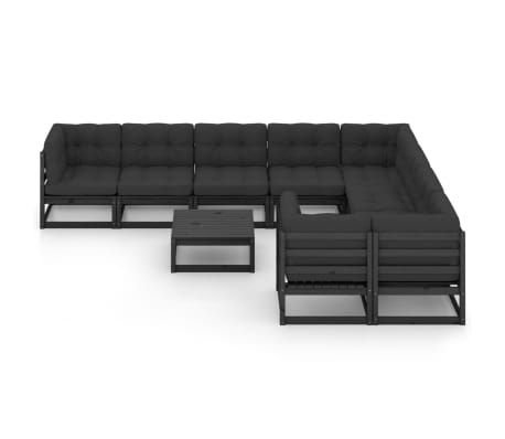 vidaXL 10 Parta Gar&eth;s&oacute;fasett me&eth; Sessum Svart Gegnheill Furuvi&eth;ur