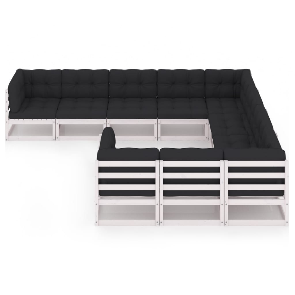 

vidaXL 10-delige Loungeset met kussens massief grenenhout wit