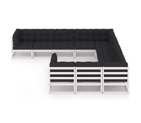 vidaXL 10 Piece Garden Lounge Set with Cushions White Solid Pinewood