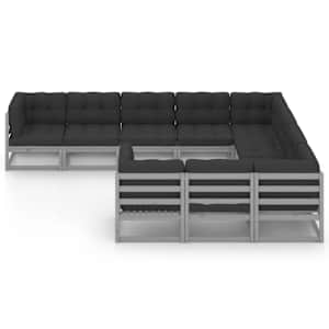 vidaXL Set șezlonguri grădină cu perne, 10 piese, gri, lemn masiv pin